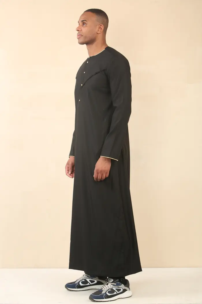 OE-300 - Men's Black Emirati Omani Thobe Gold Embroidery - Image 6