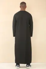 OE-300 - Men's Black Emirati Omani Thobe Gold Embroidery - Image 7