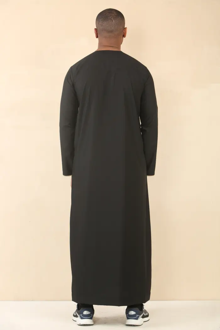 OE-300 - Men's Black Emirati Omani Thobe Gold Embroidery - Image 7