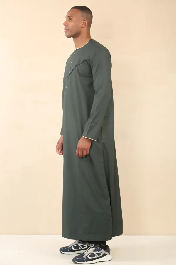 OE 300 Mens Green Emirati Omani Thobe Gold Embroidery 3