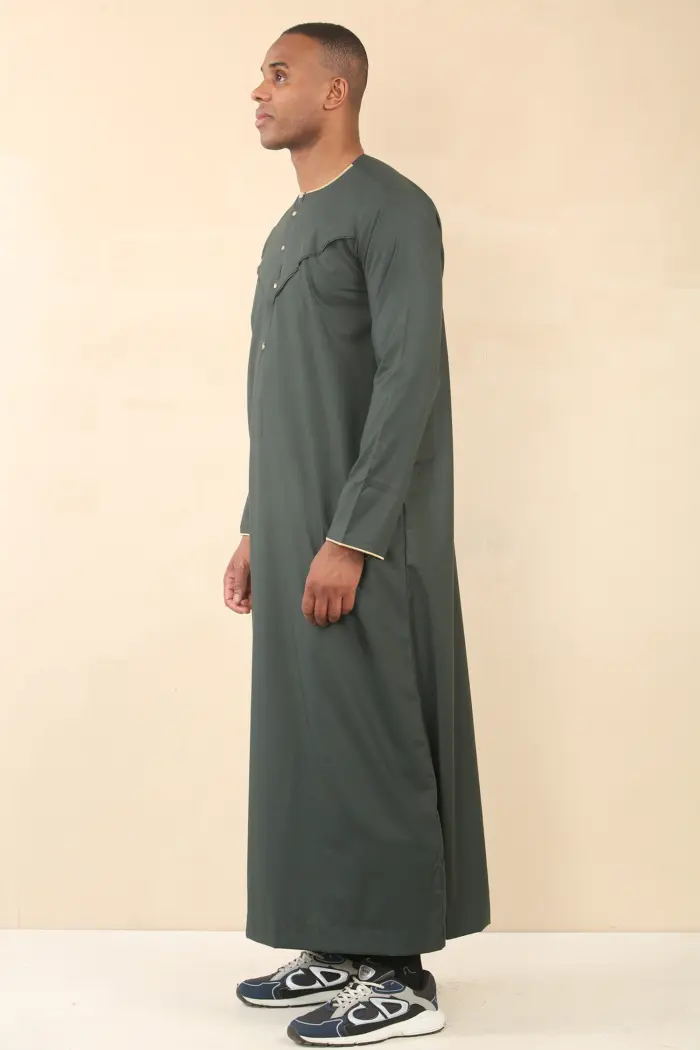 OE-300 - Men's Green Emirati Omani Thobe Gold Embroidery - Image 5