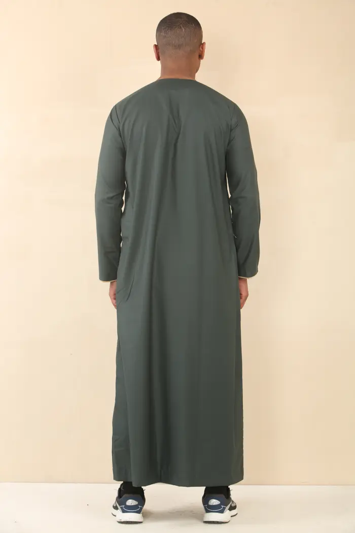 OE-300 - Men's Green Emirati Omani Thobe Gold Embroidery - Image 6