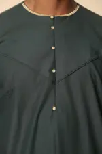 OE-300 - Men's Green Emirati Omani Thobe Gold Embroidery - Image 7