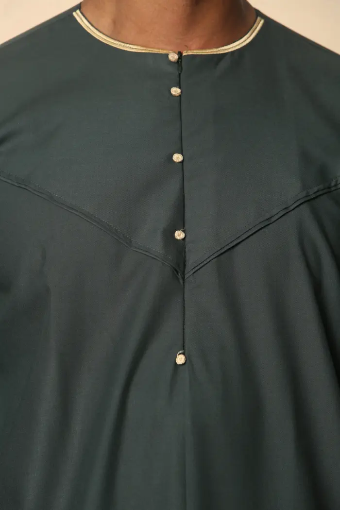 OE-300 - Men's Green Emirati Omani Thobe Gold Embroidery - Image 7