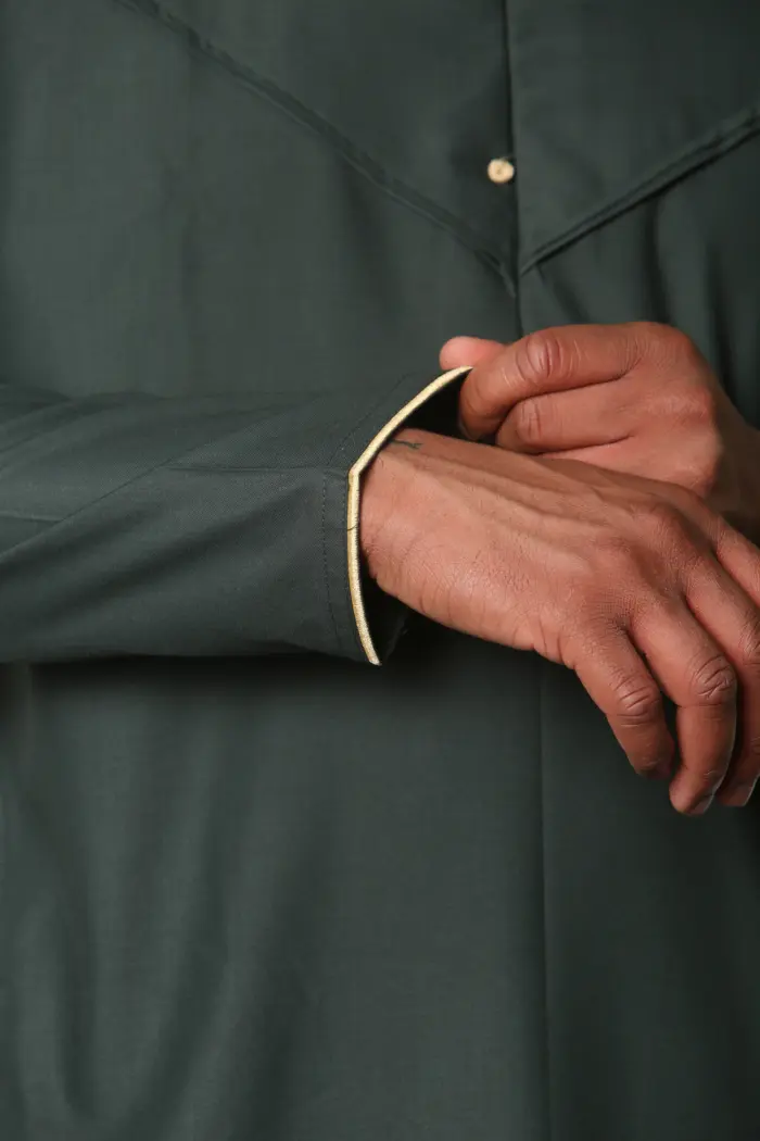 OE-300 - Men's Green Emirati Omani Thobe Gold Embroidery - Image 8