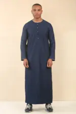 OE-300 - Men's Navy Emirati Omani Thobe Gold Embroidery - Image 3