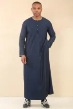 OE-300 - Men's Navy Emirati Omani Thobe Gold Embroidery - Image 5