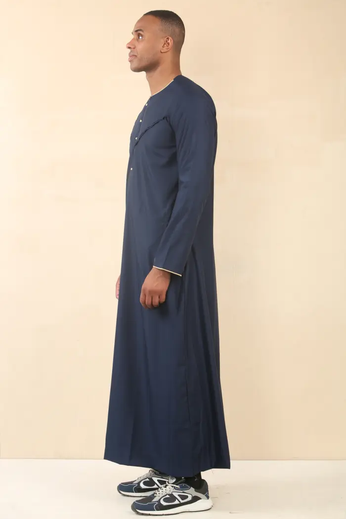 OE-300 - Men's Navy Emirati Omani Thobe Gold Embroidery - Image 6