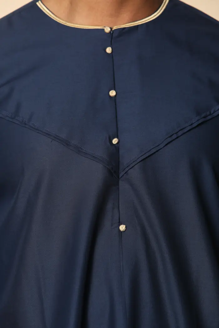 OE-300 - Men's Navy Emirati Omani Thobe Gold Embroidery - Image 8