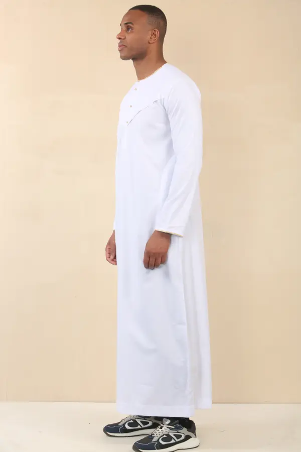 OE 300 Mens White Emirati Omani Thobe Gold Embroidery 3