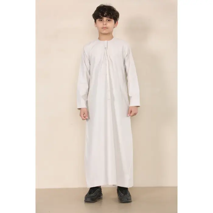 TT-001 Boy's Beige Thobe Emirati Islamic Clothing String Tassel - Image 1