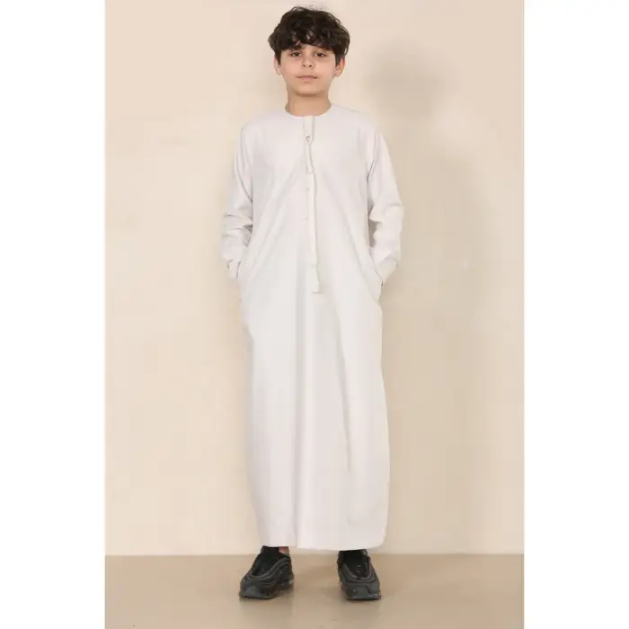 TT-001 Boy's Beige Thobe Emirati Islamic Clothing String Tassel - Image 2