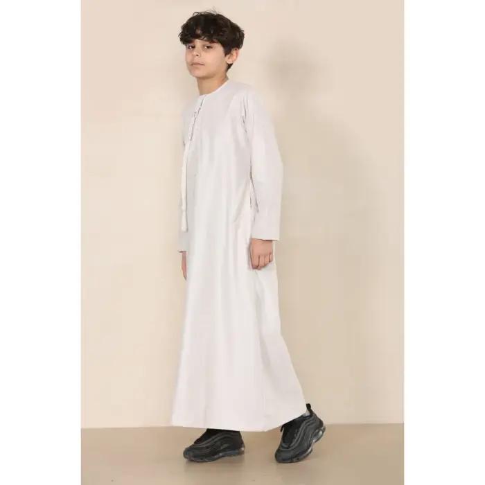 TT-001 Boy's Beige Thobe Emirati Islamic Clothing String Tassel - Image 3