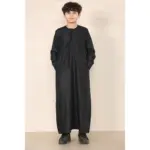 TT-001 Boy's Black Thobe Emirati Islamic Clothing String Tassel