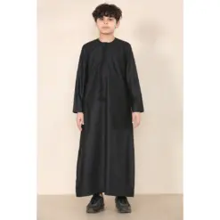 Alternative view of TT-001 Boy's Black Thobe Emirati Islamic Clothing String Tassel