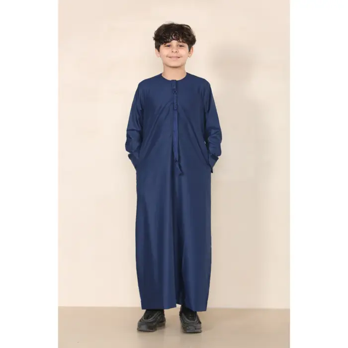 TT-001 Boy's Navy Thobe Emirati Islamic Clothing String Tassel - Image 1
