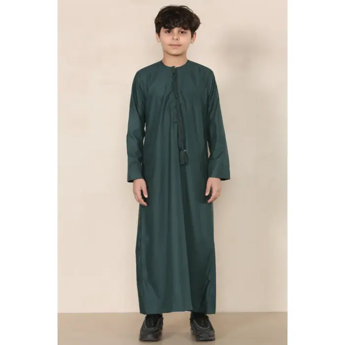 TT-001 Boy's Olive Thobe Emirati Islamic Clothing String Tassel - Image 1