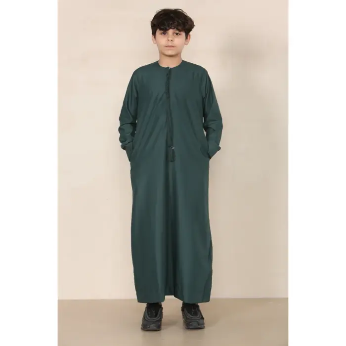 TT-001 Boy's Olive Thobe Emirati Islamic Clothing String Tassel - Image 2