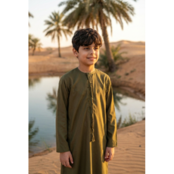 Alternative view of TT-001 Boy's Olive Thobe Emirati Islamic Clothing String Tassel