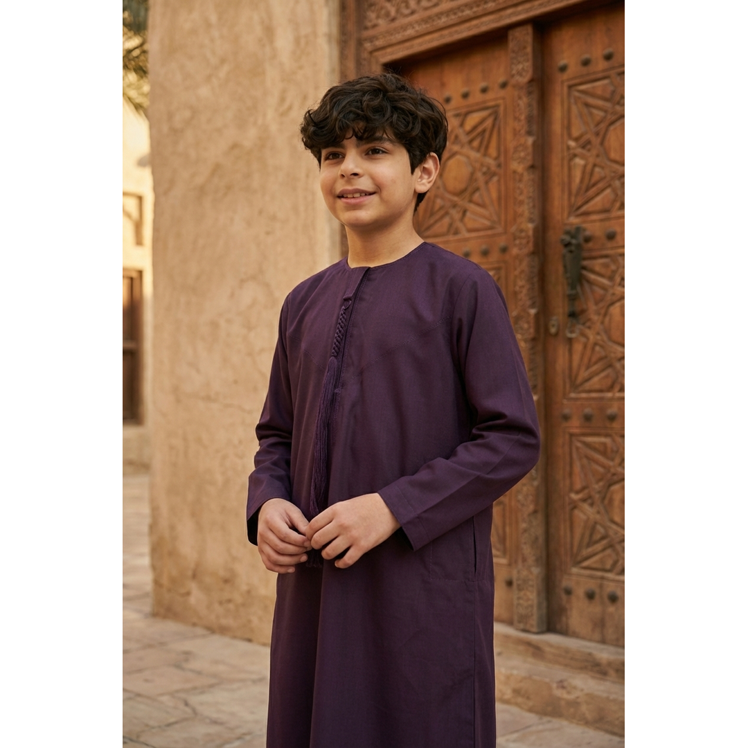 TT-001 - Boy's Purple Emirati Omani Thobe String Tassel - Image 2