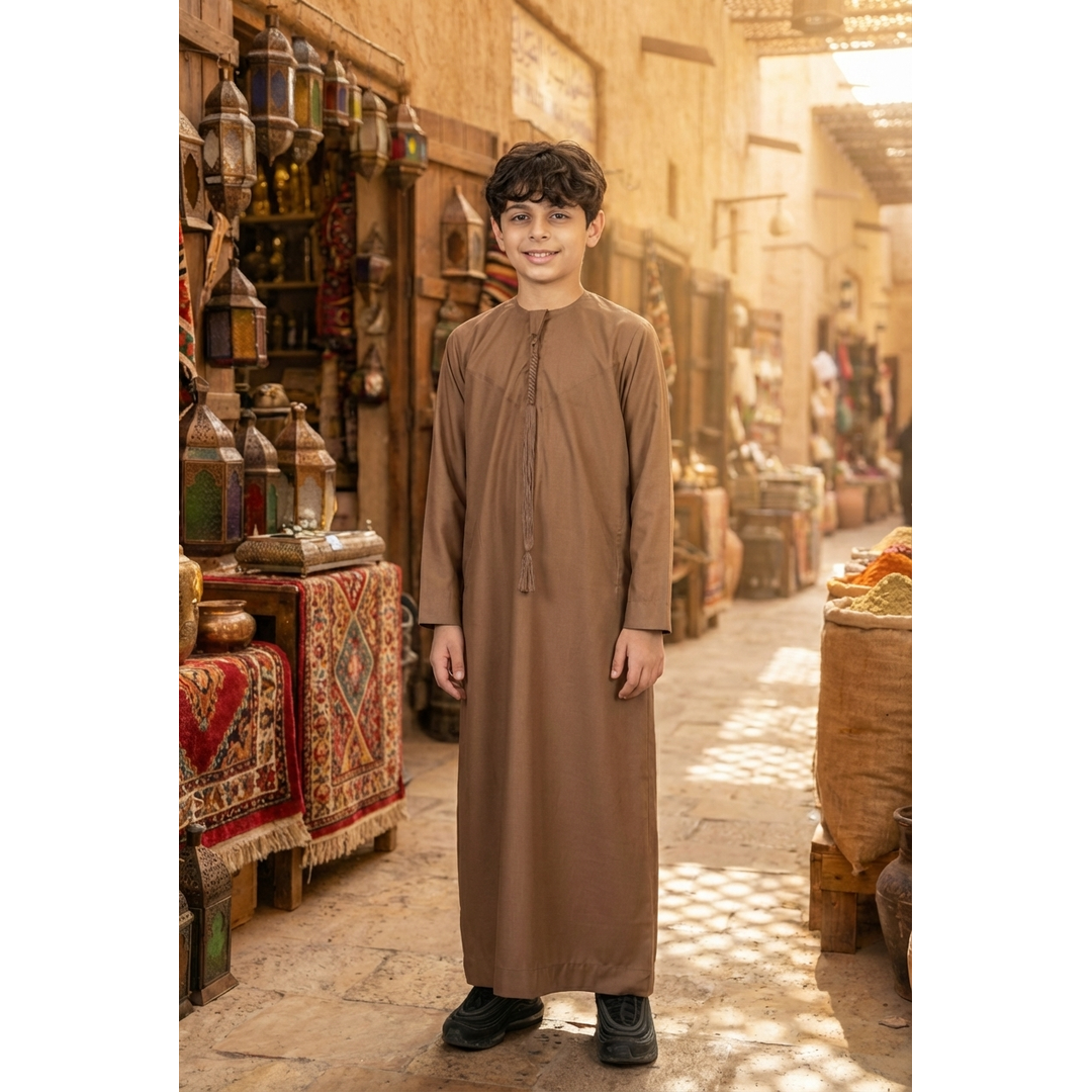 TT-001 Boy's Bronze Thobe Emirati Islamic Clothing String Tassel - Image 2