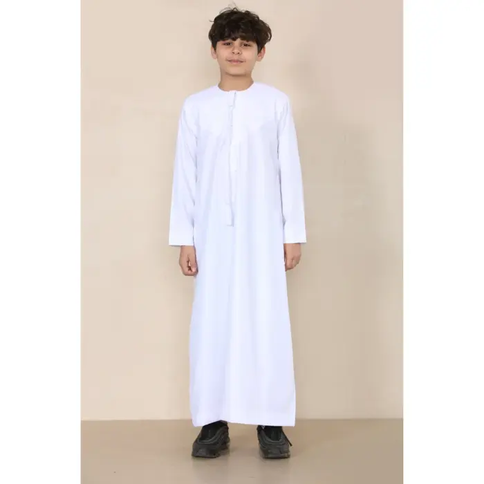 TT-001 Boy's White Thobe Emirati Islamic Clothing String Tassel - Image 2