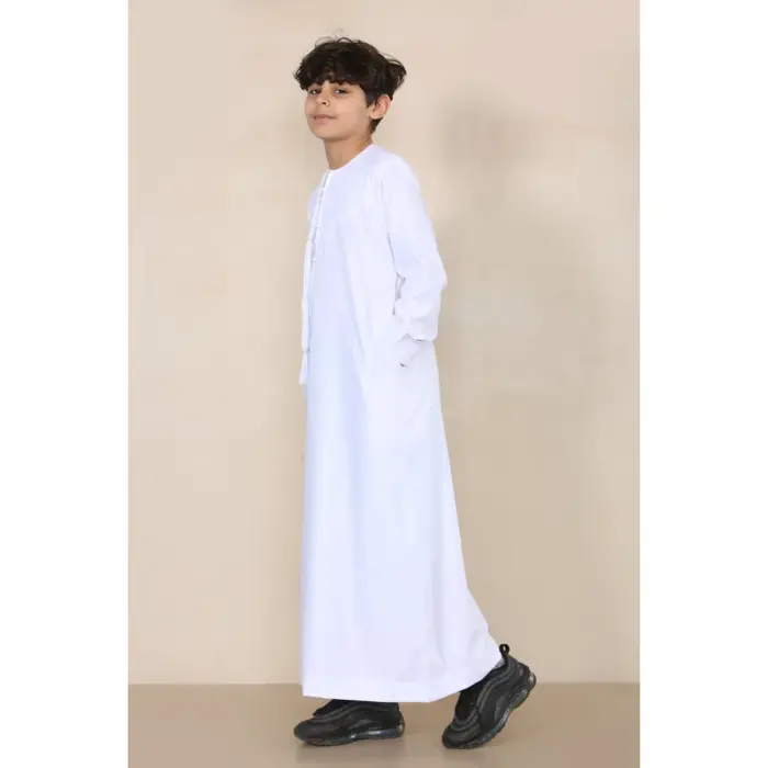 TT-001 Boy's White Thobe Emirati Islamic Clothing String Tassel - Image 3