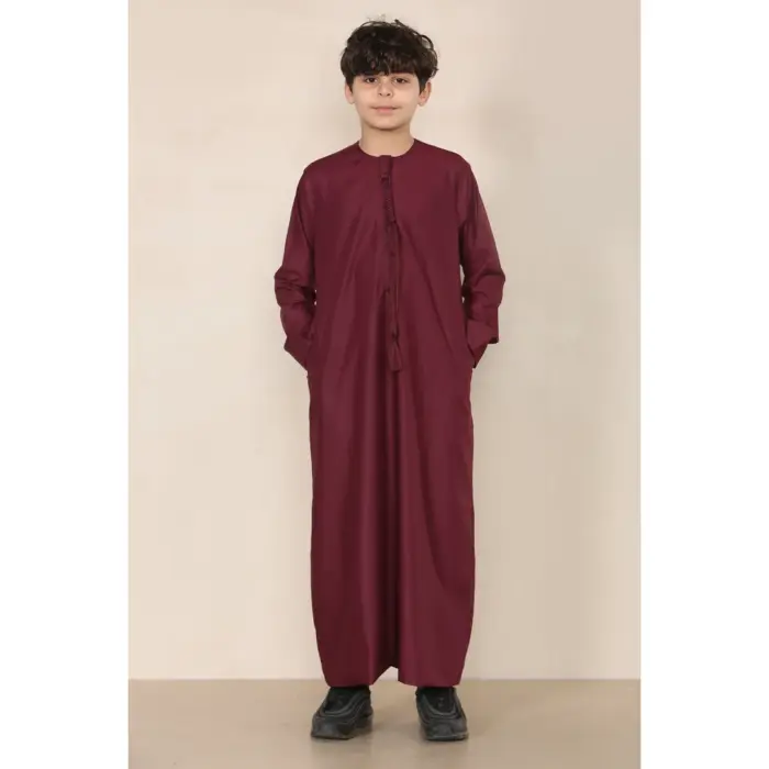 TT-001 Boy's Wine Thobe Emirati Islamic Clothing String Tassel - Image 1