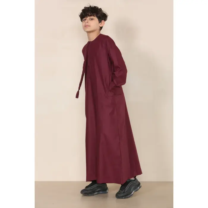 TT-001 Boy's Wine Thobe Emirati Islamic Clothing String Tassel - Image 2