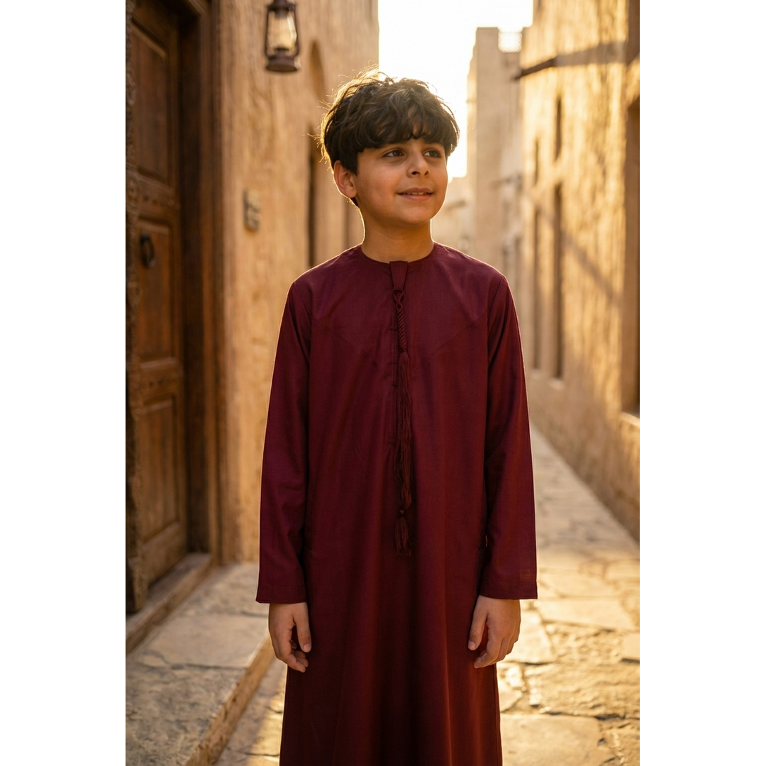 TT-001 Boy's Wine Thobe Emirati Islamic Clothing String Tassel - Image 2