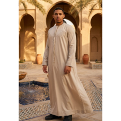 Alternative view of TT-001 Men's Beige Thobe Emirati Islamic Clothing String Tassel