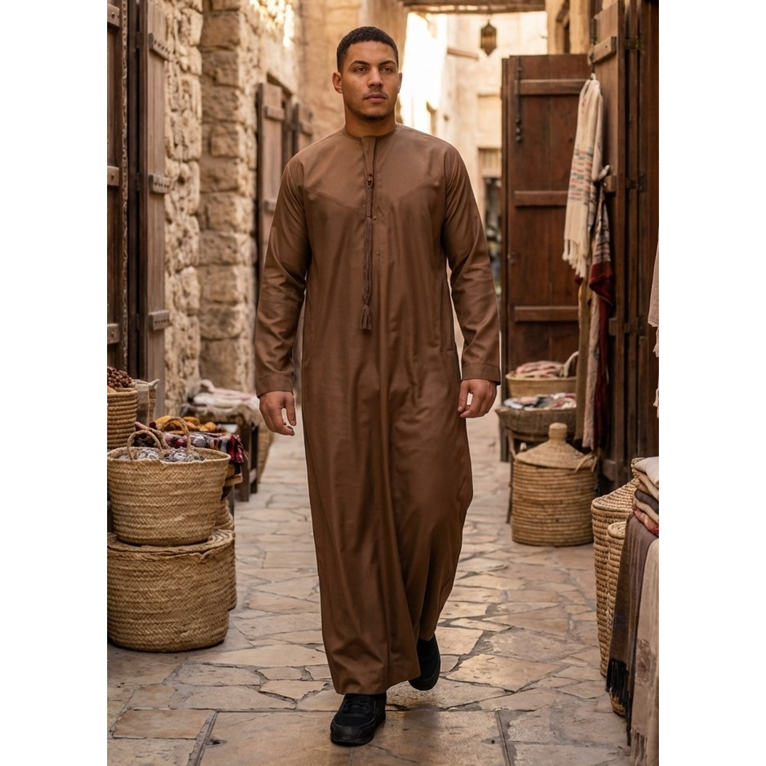 TT-001 Men's Bronze Thobe Emirati Islamic Clothing String Tassel - Image 2