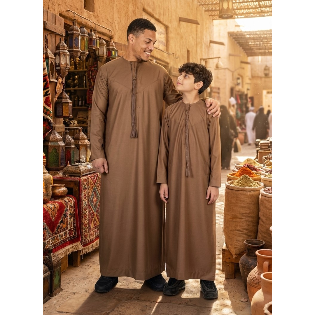 TT-001 Boy's Bronze Thobe Emirati Islamic Clothing String Tassel - Image 3