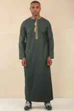 TT-003 - Men's Green Emirati Thobe Gold Tassel Embroidery - Image 3
