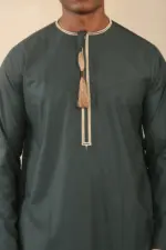 TT-003 - Men's Green Emirati Thobe Gold Tassel Embroidery - Image 4