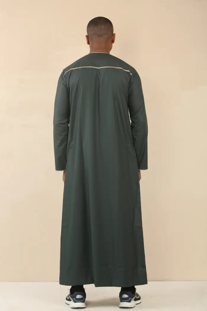 TT-003 - Men's Green Emirati Thobe Gold Tassel Embroidery - Image 8