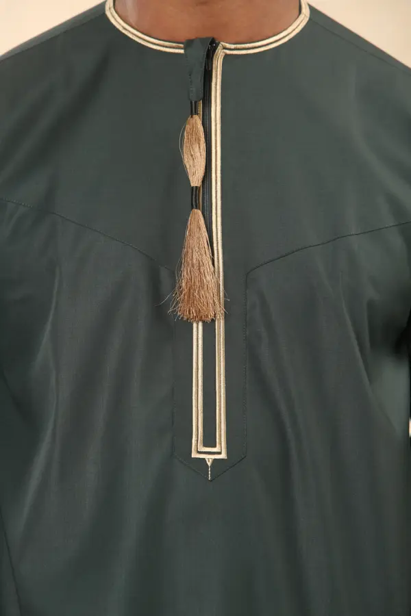 TT 003 Mens Green Emirati Thobe Gold Tassel Embroidery 7