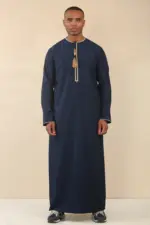 TT-003 - Men's Navy Emirati Thobe Gold Tassel Embroidery - Image 3