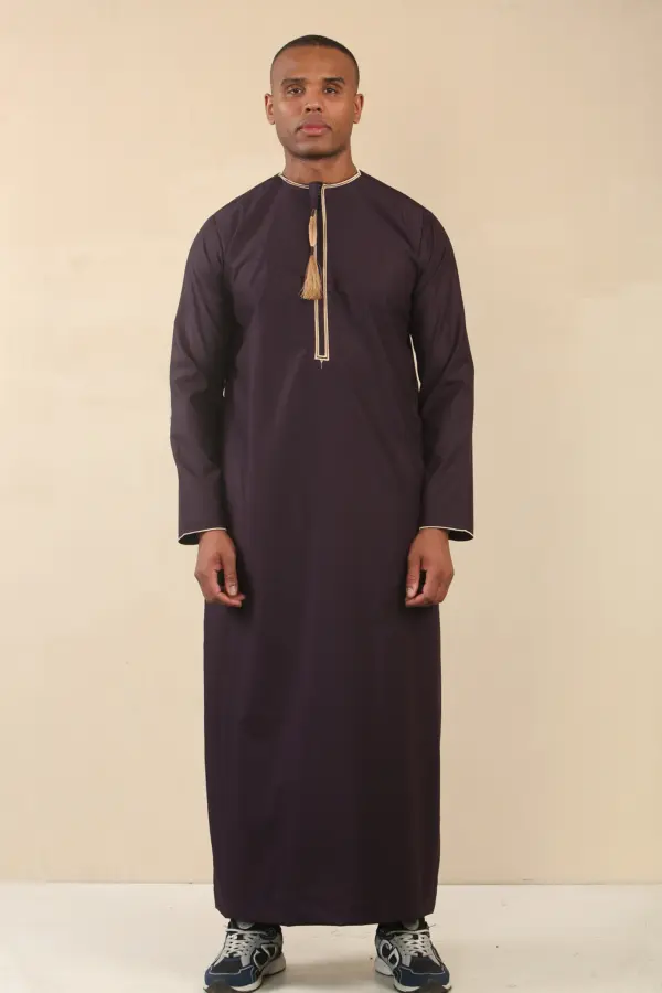 TT 003 Mens Purple Emirati Thobe Gold Tassel Embroidery 3