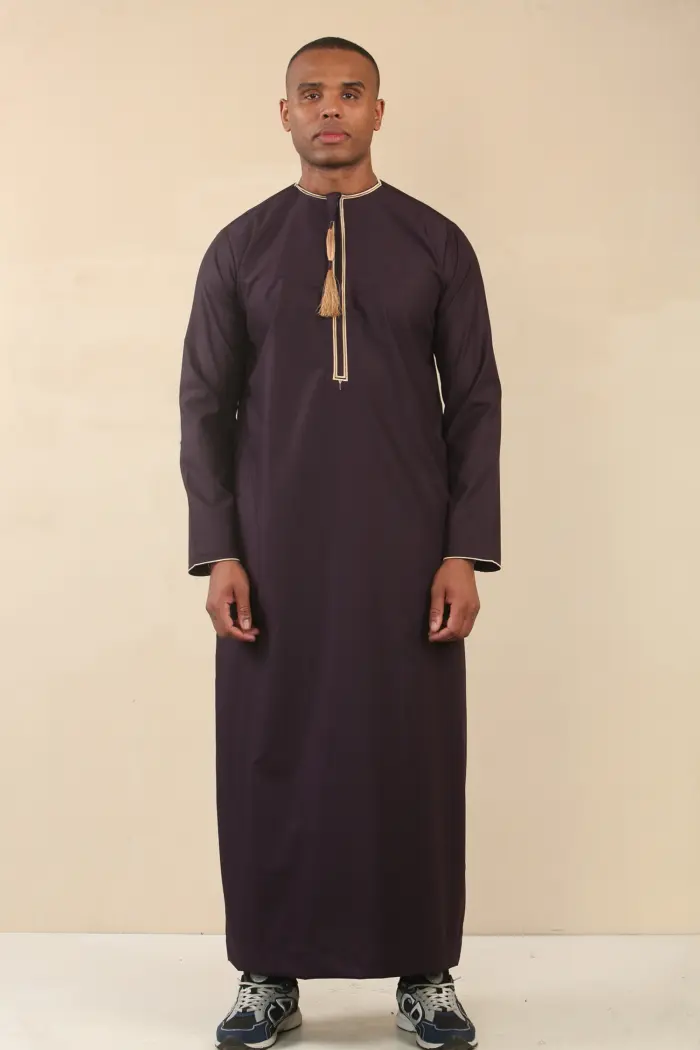 TT-003 - Men's Purple Emirati Thobe Gold Tassel Embroidery - Image 5
