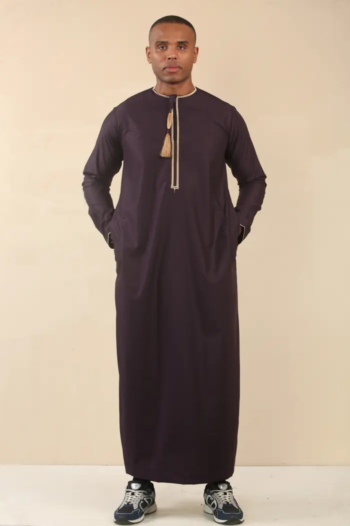 TT-003 - Men's Purple Emirati Thobe Gold Tassel Embroidery - Image 6