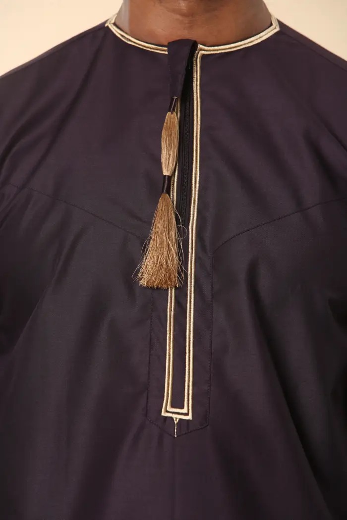 TT-003 - Men's Purple Emirati Thobe Gold Tassel Embroidery - Image 9