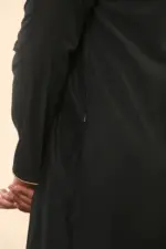 TT-003 - Men's Black Emirati Thobe Gold Tassel Embroidery - Image 11