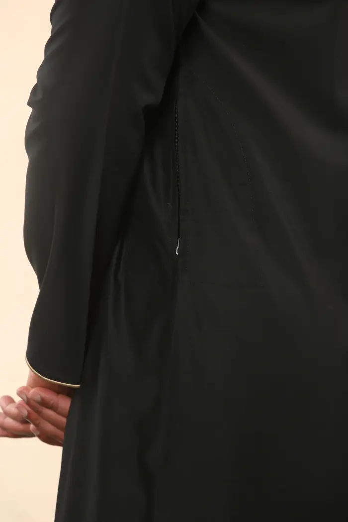 TT-003 - Men's Black Emirati Thobe Gold Tassel Embroidery - Image 11
