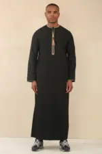 TT-003 - Men's Black Emirati Thobe Gold Tassel Embroidery - Image 3