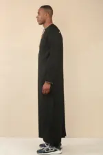 TT-003 - Men's Black Emirati Thobe Gold Tassel Embroidery - Image 5