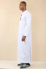 TT-003 - Men's White Emirati Thobe Gold Tassel Embroidery - Image 7