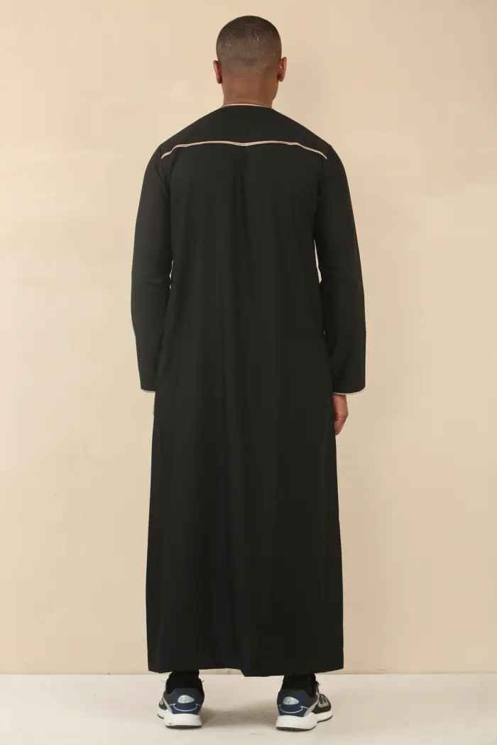 TT-003 - Men's Black Emirati Thobe Gold Tassel Embroidery - Image 7
