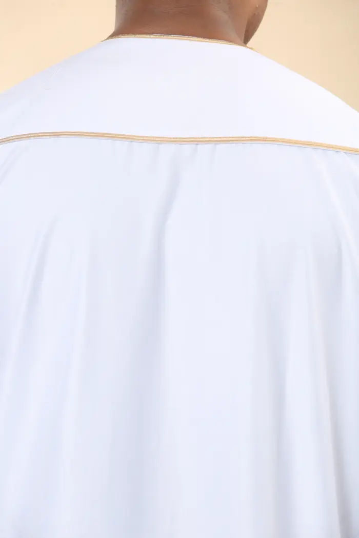 TT-003 - Men's White Emirati Thobe Gold Tassel Embroidery - Image 10