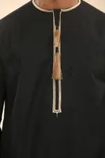 TT-003 - Men's Black Emirati Thobe Gold Tassel Embroidery - Image 9